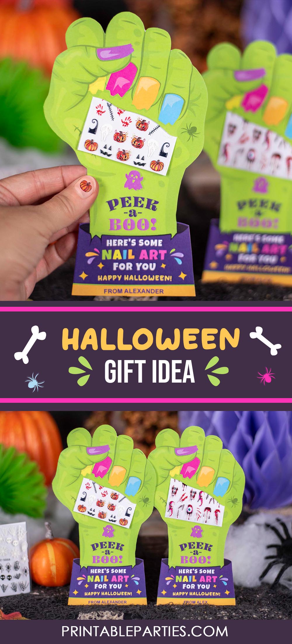 halloween classroom gift for girls, zombie hand nail art